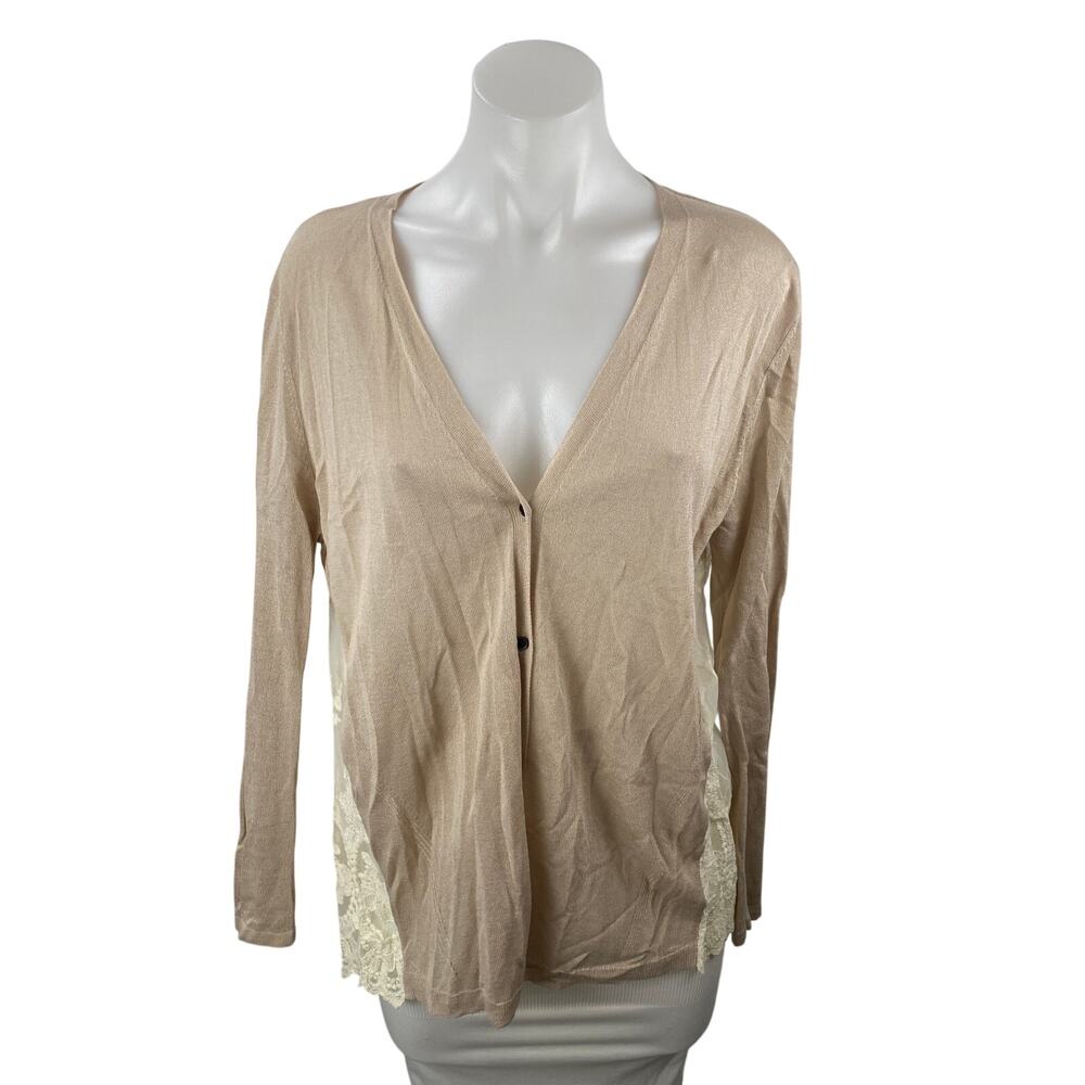 Style & Co Lace Embroidery Patchwork V Neck Long Sleeve Cardigan Sweater Top L